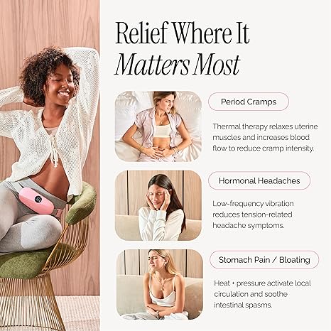 Menstrual Heating Pad for Period Cramps – Portable Heating Pad for Period Cramps Relief with Heat & Massage, Wearable Cordless Warmer for Pain Relief, Rechargeable & Wireless for Women