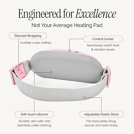 Menstrual Heating Pad for Period Cramps – Portable Heating Pad for Period Cramps Relief with Heat & Massage, Wearable Cordless Warmer for Pain Relief, Rechargeable & Wireless for Women
